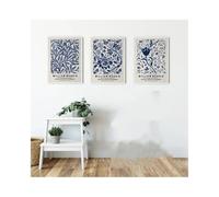 Lienzos impresos con diseño vintage de William Morris, póster botánico azul, arte mural para decoración nórdica del hogar en sala de estar (30x40cm - 3 piezas)