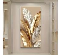 Lienzos impresos con lujosa decoración de hojas doradas y plateadas, arte de pared con acabado brillante degradado (80 x 160 cm)