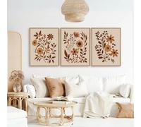 Lienzos impresos con motivos botánicos neutros, arte mural floral vintage de flores silvestres y naturaleza (40x55cm - 3 piezas)