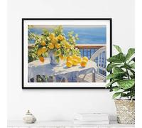 Lienzos impresos con motivos de cocina veraniega en la costa italiana, limoneros, naturaleza muerta, arte mural y decoración del hogar (35x50cm).