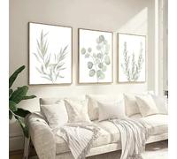 Lienzos impresos con motivos nórdicos de plantas verdes y hojas de eucalipto en acuarela (60x90cm - 3 piezas)