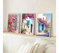Lienzos impresos con paisajes mediterráneos, viajes a Grecia, acuarela, póster natural para habitación, baño, decoración moderna para el hogar (60x85cm - 3 piezas)