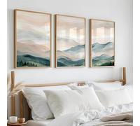 Lienzos impresos con paisajes, pósteres, arte mural de montaña, trío en verde, beige y gris para decoración de habitaciones (60x90cm - 3 piezas)