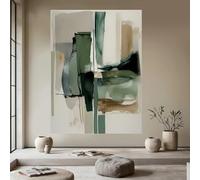 Lienzos impresos con pintura verde beige, arte abstracto japonés, estilo Wabi Sabi neutro, decoración moderna para pared de apartamento encima del dormitorio (70x110cm/sin marco)
