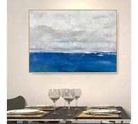Lienzos impresos, pintura de paisaje, océano azul, arte abstracto, óleo, paisaje marino contemporáneo con cielo gris (30x45cm)