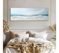 Lienzos impresos, pósteres, arte de pared, pintura de olas marinas serenas sobre una vista panorámica de la playa costera, ideal para la decoración del dormitorio y el hogar (30x80cm).