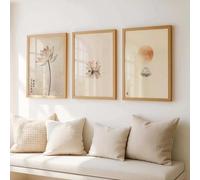 Lienzos impresos, pósteres, arte mural de loto con efecto aguada de tinta, impresión en acuarela oriental para una decoración interior serena en la oficina o el hogar (40x60cm-3 piezas)