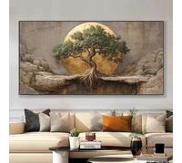Lienzos impresos, pósteres decorativos para pared, Árbol de la Vida moderno con fondo dorado, ideal para la decoración del hogar, sala de estar o dormitorio (60 x 120 cm).