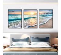 lienzos modernos con olas de playa y atardecer, con vistas al mar natural, pósteres e impresiones artísticas de pared para decoración de sala de estar, 60 x 80 cm, sin marco.