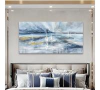 Lienzos modernos de gran tamaño con un velero al amanecer sobre olas azules, perfectos para decorar el hogar con temática marina (35 x 72 cm/14 x 28 pulgadas)