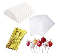 LIERFIS 300 Piezas Juego de Palitos para Cake Pop, 100 Piezas 10 CM Palitos para Cake Pops,100 Piezas Bolsas para Paquetes 100 Piezas Ataduras, para Cakepop, Lollipop, Chocolate