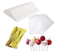 LIERFIS 300 Piezas Juego de Palitos para Cake Pop, 100 Piezas 15 CM Palitos para Cake Pops,100 Piezas Bolsas para Paquetes 100 Piezas Ataduras, para Cakepop, Lollipop, Chocolate