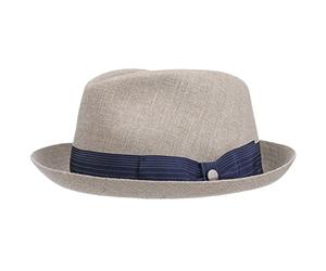 Lierys Sombrero de Lino Pearson Player Hombre - Made in Italy Fedora Verano Pork pie con Banda Grosgrain Primavera/Verano - M (56-57 cm) Gris