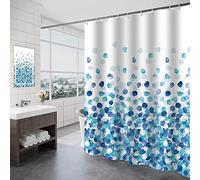 Lieson Cortina de ducha azul y blanco, tela de poliéster con ojales, patrón geométrico de puntos, cortina de ducha de diseño moderno con ganchos, 78 x 78 pulgadas