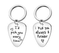 Lieson Llaveros de amor para parejas, llavero de acero inoxidable para hombres y mujeres, púa de guitarra grabada, llavero personalizado I Pick You Always and Forever, talla única, Acero inoxidable