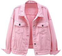 Lietex Chaqueta Vaquera Color Liso para Estilo Simple Mujer Abrigo Vaquero Desteñido con Lavado Claro Vintage Parte Delantera Abierta Informal con Botones Prendas Vestir (Color : Pink, One Size : 3X