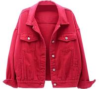 Lietex Chaqueta Vaquera Color Liso para Estilo Simple Mujer Abrigo Vaquero Desteñido con Lavado Claro Vintage Parte Delantera Abierta Informal con Botones Prendas Vestir (Color : Rojo, One Size : XL