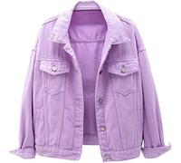 Lietex Chaqueta Vaquera Color Liso para Estilo Simple Mujer Abrigo Vaquero Desteñido con Lavado Claro Vintage Parte Delantera Abierta Informal con Botones Prendas Vestir (Color : Purple, One Size :