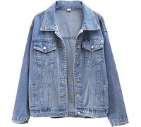 Lietex Chaqueta Vaquera Color Liso para Estilo Simple Mujer Abrigo Vaquero Desteñido con Lavado Claro Vintage Parte Delantera Abierta Informal con Botones Prendas Vestir (Color : Azul, One Size : 3X