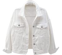 Lietex Chaqueta Vaquera Color Liso para Estilo Simple Mujer Abrigo Vaquero Desteñido con Lavado Claro Vintage Parte Delantera Abierta Informal con Botones Prendas Vestir (Color : Blanco, One Size :