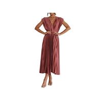 Lietex Vestido Plisado Primavera Verano Femenino 2023 Vestido Casual Cremallera Suelta Estilo Simple Sin Mangas Vestido Mujer Vestido Swing En V Oscuro Sólido Vestido Noche (Color : Rojo, One Size :