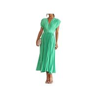 Lietex Vestido Plisado Primavera Verano Femenino 2023 Vestido Casual Cremallera Suelta Estilo Simple Sin Mangas Vestido Mujer Vestido Swing En V Oscuro Sólido Vestido Noche (Color : Verde, One Size