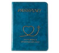 LIEWEI Boutique Shop UK Bolsa de Pasaporte Cuero con Estampado Dorado, Funda PU Cosida a Mano, for viajeros frecuentes Funda para Pasaporte(BLU)