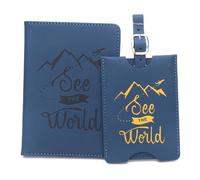 LIEWEI Boutique Shop UK Juego de Etiquetas for Equipaje con Porta Pasaporte antimagnético, Cuero, for, for Viaje, for avión Funda para Pasaporte(Donker Blauw)