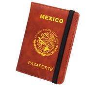 LIEWEI Boutique Shop UK Porta Pasaporte Mexicano con Banda elástica, Ranura for múltiples Tarjetas, antimagnético, for, Libro, Billetes, Billetera Delgada de Viaje Funda para Pasaporte(Bruin)