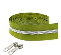 LIFABOLA Cinta de Nailon for Costura de 2 m en Color Blanco lechoso, Rosa o Rosa melocotón + Tiradores deslizantes for Cremalleras, 5 n.°, Cremalleras metálicas de Larga duración(Matcha Green)