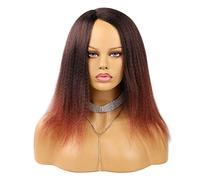 LiFBeauTiFul Peluca de pelo sintético Yaki, pelucas rectas afro rizadas suaves naturales, peluca esponjosa sin pegamento de 350 colores Ombre for mujer (Color : T350, Stretched Length : 14 inch)