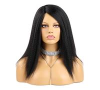 LiFBeauTiFul Peluca de pelo sintético Yaki, pelucas rectas afro rizadas suaves naturales, peluca esponjosa sin pegamento de 350 colores Ombre for mujer (Color : 1B, Stretched Length : 14 inch)