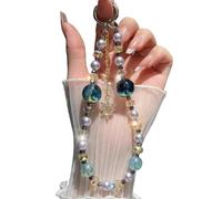 LIFCIUSO Abalorios de cristal azul brillante para teléfono con dijes de estrella del Polo Norte, elegante correa de muñeca con cuentas y cadena de teléfono segura para mujer, accesorio desmontable
