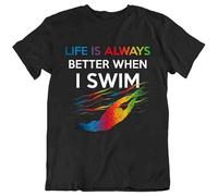 Life and Swimming T-Shirt Relaxing Sports Tshirt tee T-Shirt Black M