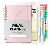 Life & Apples Cuaderno planificador de comidas, planificador semanal de preparación de comidas y lista de comestibles, con páginas de tarjetas de recetas y rastreadores de gastos, 52 semanas, libro encuadernado en espiral de tapa dura (piedra rosa)