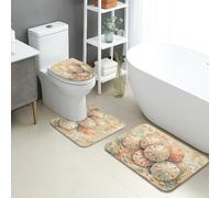 Life by the Sea - Tapete de baño de secado rápido, diseño floral costero, absorbente, antideslizante, tapete de ducha de franela lavable para verano, playa, baño, baño, 3 piezas decorativas