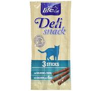 Life Cat Deli Snack Sticks, con salmón y Trucha. Bandera de 3 Sticks