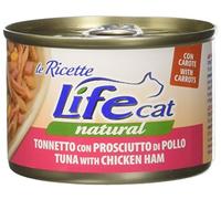 Life Cat Natural Le Recette, atún con Pollo y Zanahorias. Lata de 150 g con tapón antiresiduos.