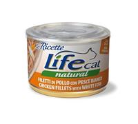 Life Cat Natural Le Recette, Pollo y Pescado Blanco. Lata de 150 gr con tapón antiresiduos.