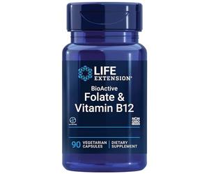 Life Extension, Bioactive Folate & Vitamin B12, Alta Dosis, 90 Cápsulas veganas, Probadas en Laboratorio, Vegetarianas, Sin Gluten, Sin Soja, No GMO