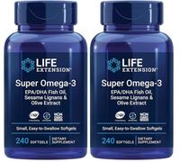 Life Extension, Super Omega-3, con Aceite de Pescado y Ácidos Grasos Esenciales, Altamente Dosificado, 240 Cápsulas blandas, Probado en Laboratorio, Sin Gluten, Sin Soja, No GMO (Paquete de 2)
