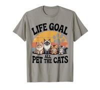 Life Goal Pet All The Cats, bonito y divertido, amante de los gatos, retro Camiseta