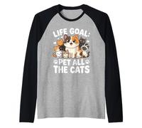 Life Goal Pet All The Cats Cute Kawaii - Cita de Varios Gatos Camiseta Manga Raglan