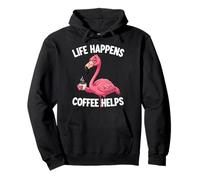 Life Happens Coffee Ayuda a Tired Sleepy Pink Flamingo Divertido Sudadera con Capucha