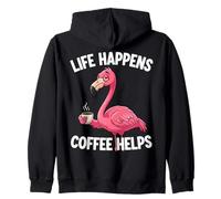 Life Happens Coffee Ayuda a Tired Sleepy Pink Flamingo Divertido Sudadera con Capucha