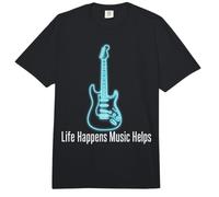 Life Happens Music Helps Electric Guitar Outline Comfort Colors Adult Heavyweight T-Shirt