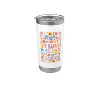 Life Happens Music Helps Flores, amante de la música floral colorida Vaso térmico de acero inoxidable de doble pared