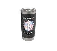 Life Happens Yoga Meditación Ayuda Bienestar Lotus Pose 4 Vaso térmico de acero inoxidable de doble pared
