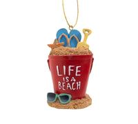 Life is A Beach Bucket of Sand - Adorno costero tropical para árbol de Navidad