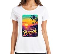 Life is a Beach Palmers Sunset Tropen - Camiseta para mujer, Blanco, 3XL